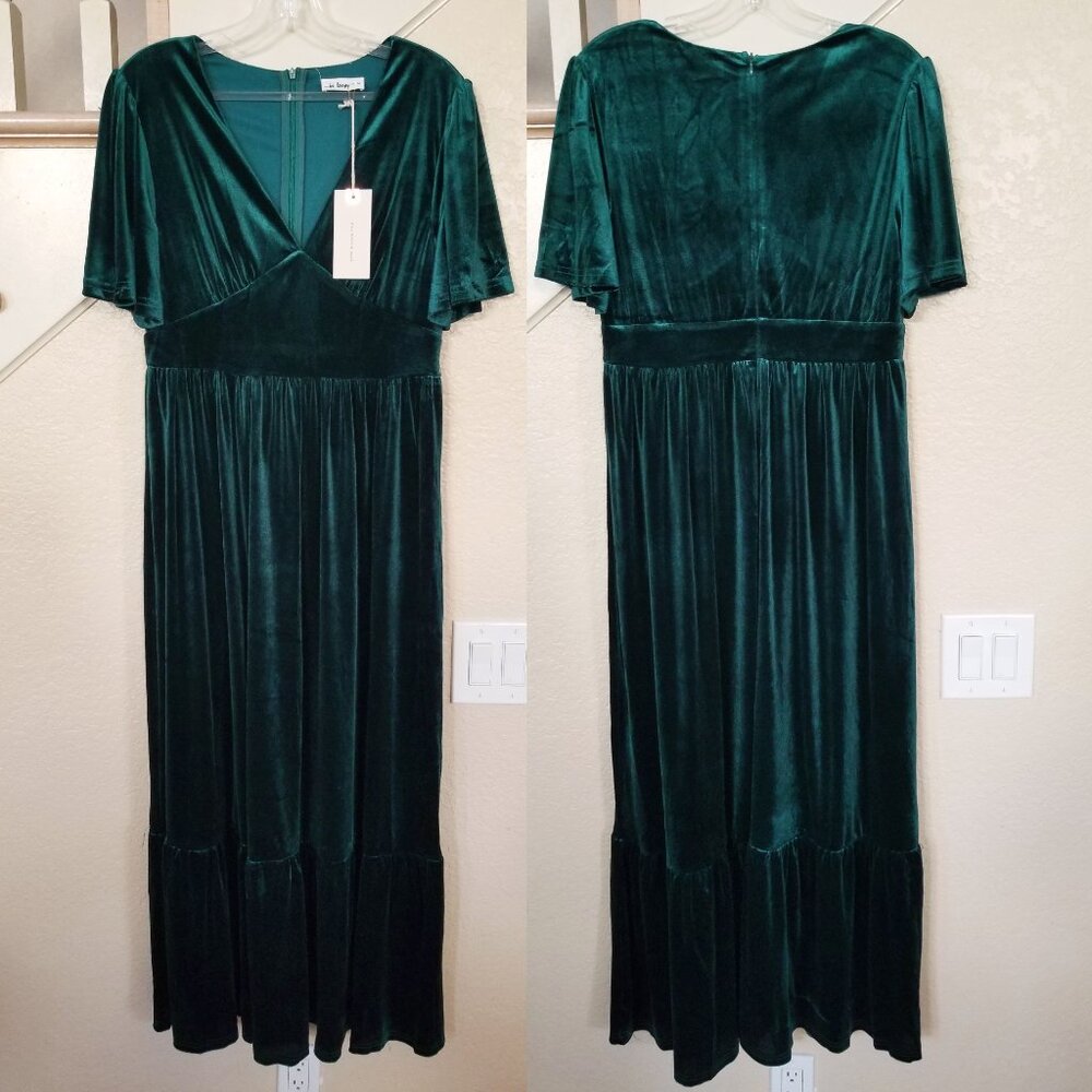 Luxurious Teal Velvet Maxi Dress - Picture 2 of 3